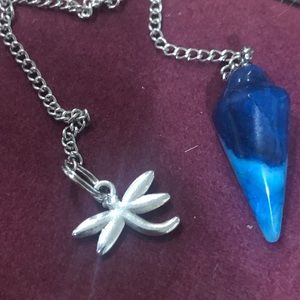 Blue crazy lace pendulum & Tibetan silver pendent
